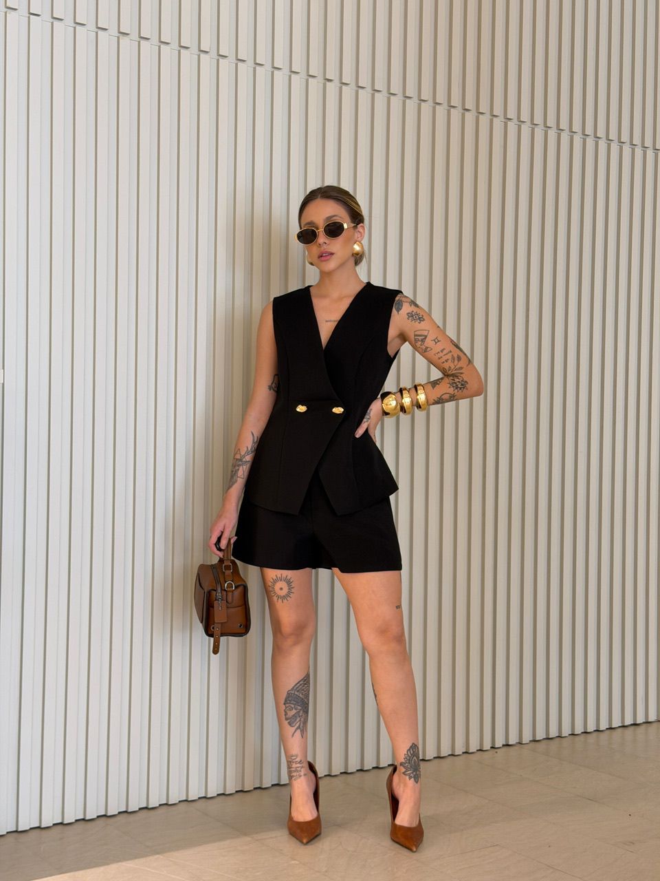 CONJUNTO ELZA COLETE SHORT PRETO - 0075350032 - CAROLLA FERRARO