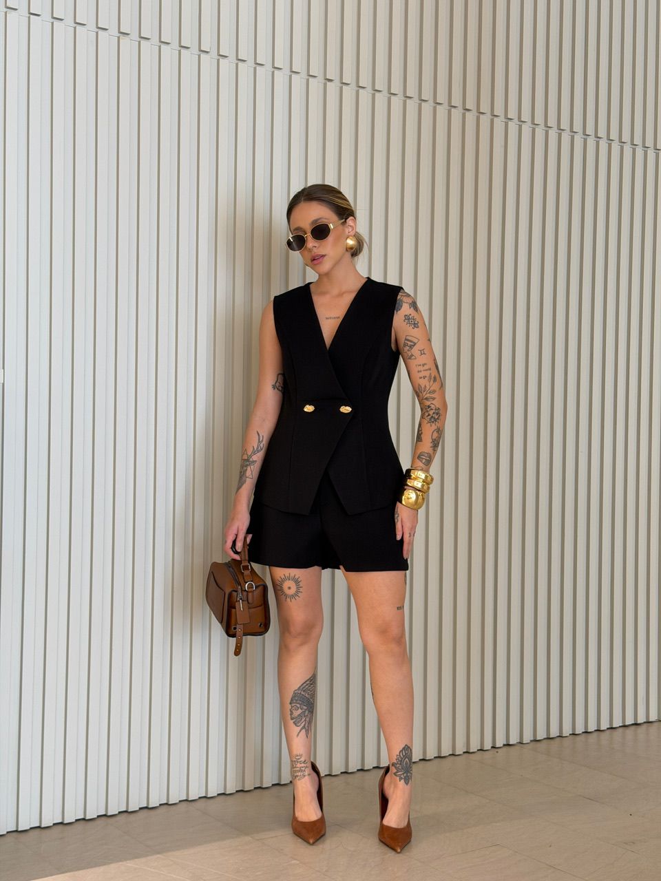 CONJUNTO ELZA COLETE SHORT PRETO