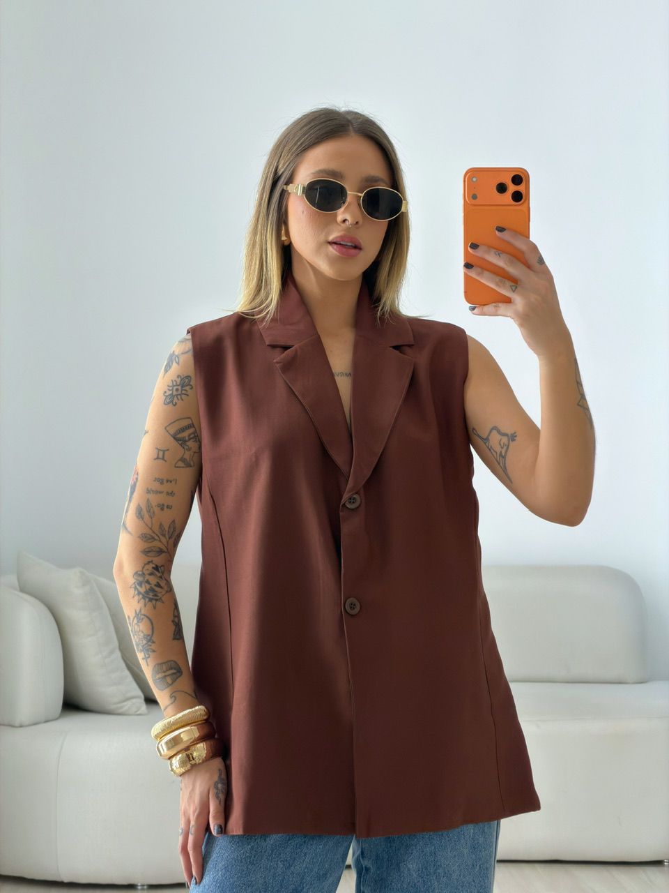 COLETE CLARA ALFAIATARIA MARROM