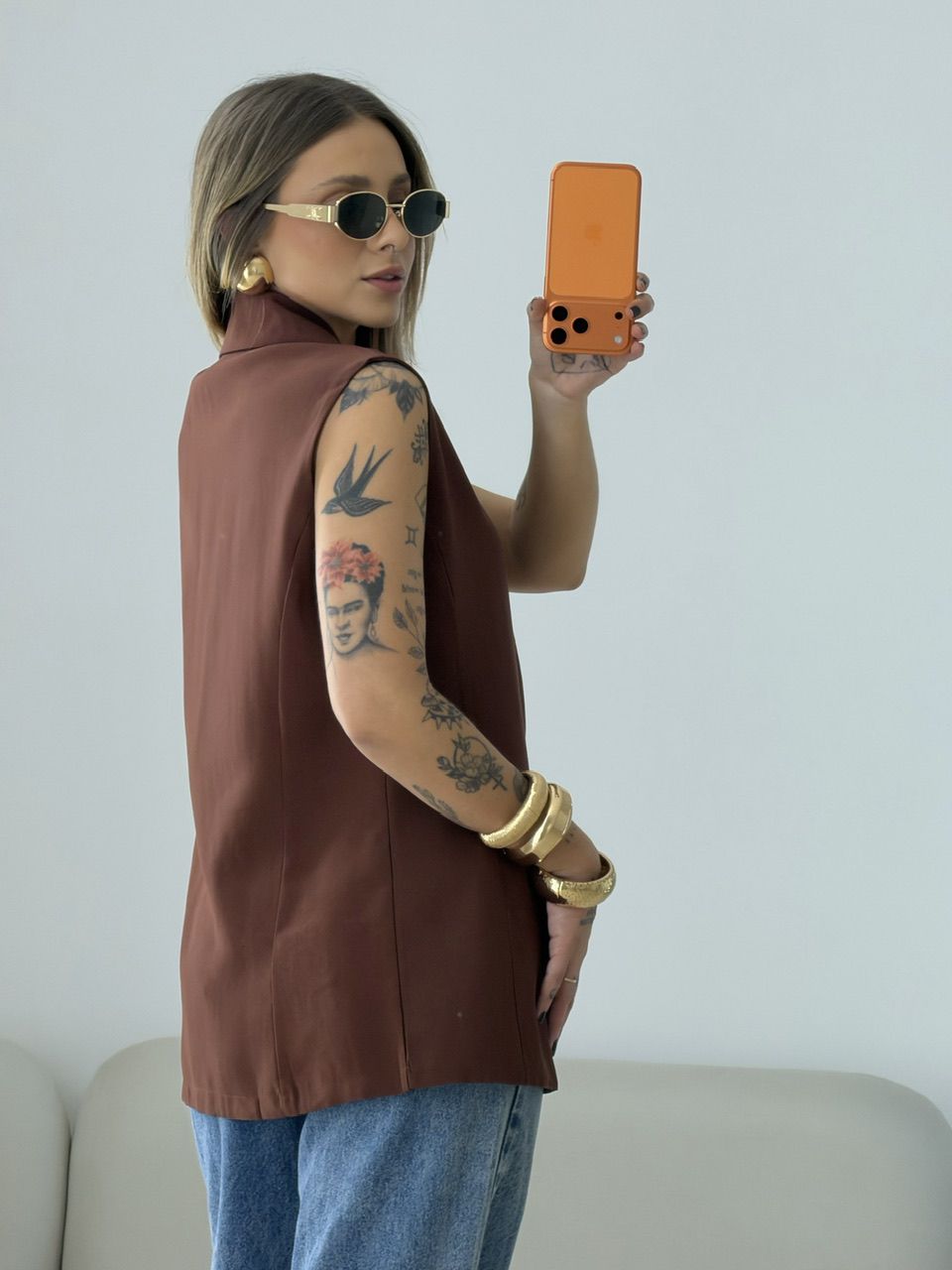 COLETE CLARA ALFAIATARIA MARROM