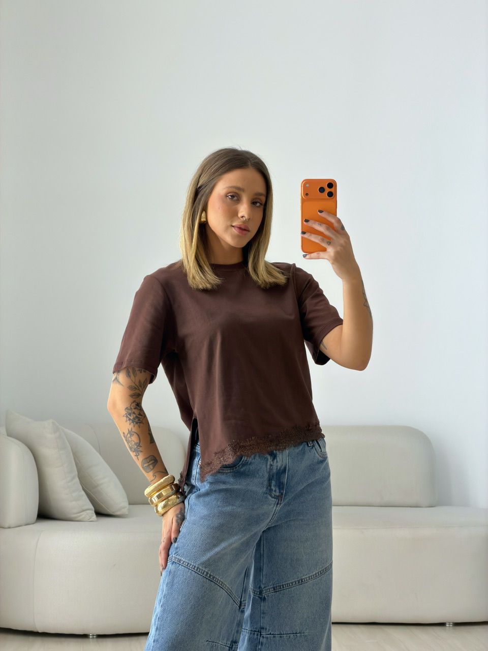 T-SHIRT MARINA RENDA MARROM