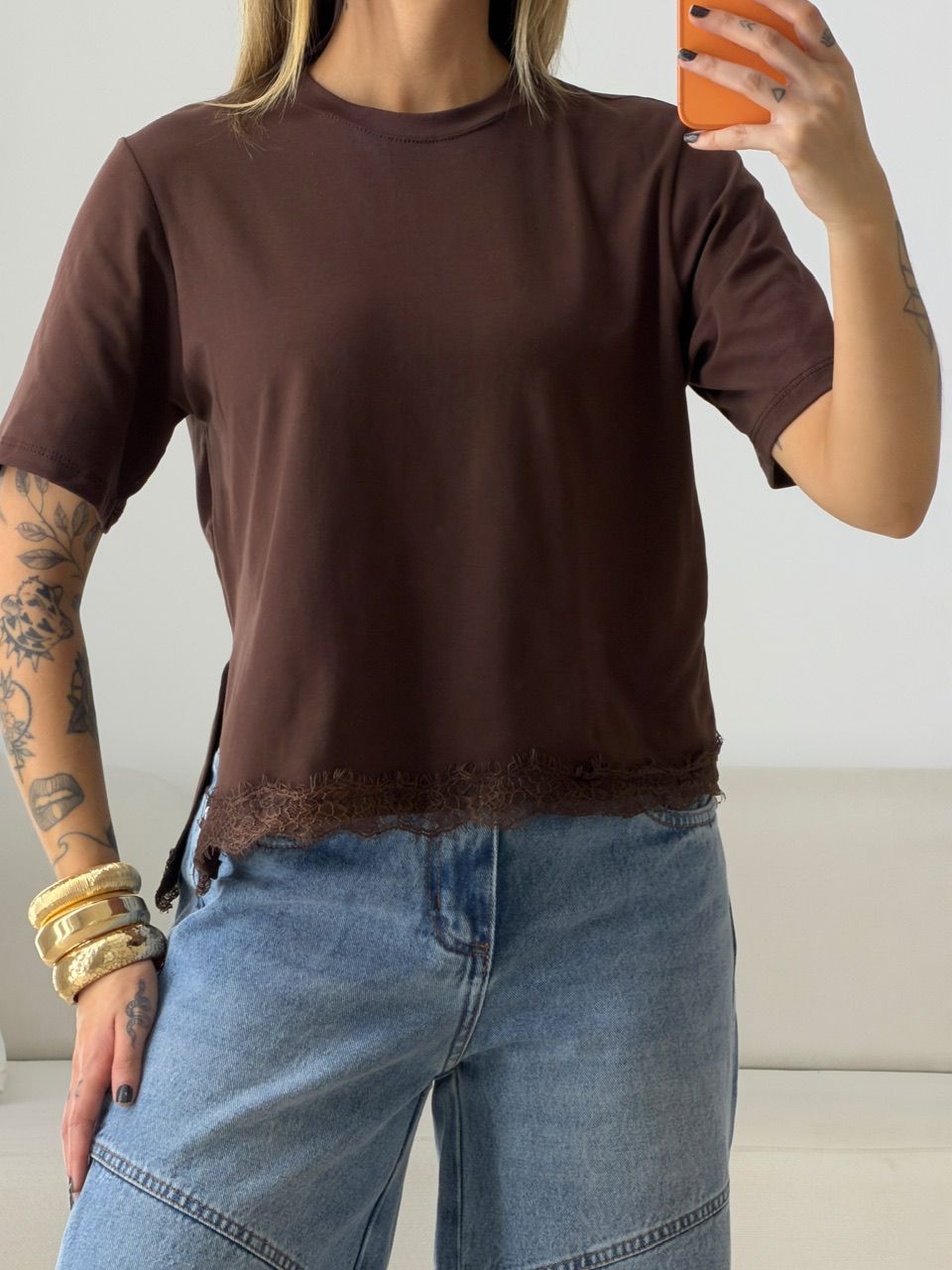 T-SHIRT MARINA RENDA MARROM
