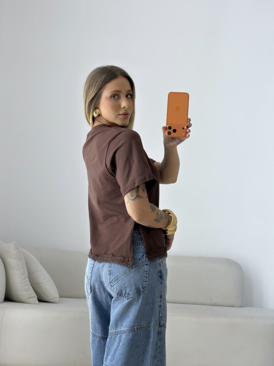 T-SHIRT MARINA RENDA MARROM