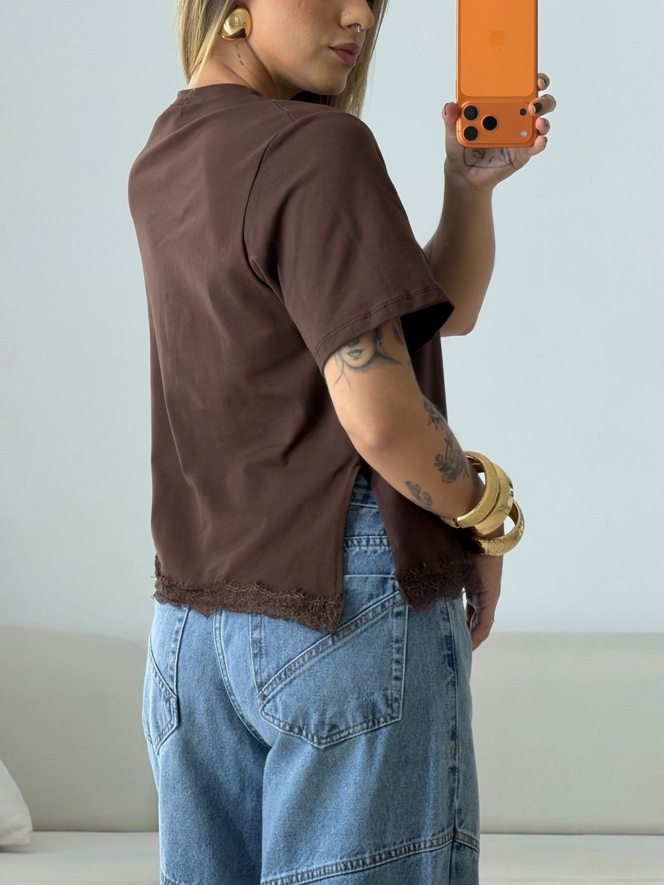 T-SHIRT MARINA RENDA MARROM