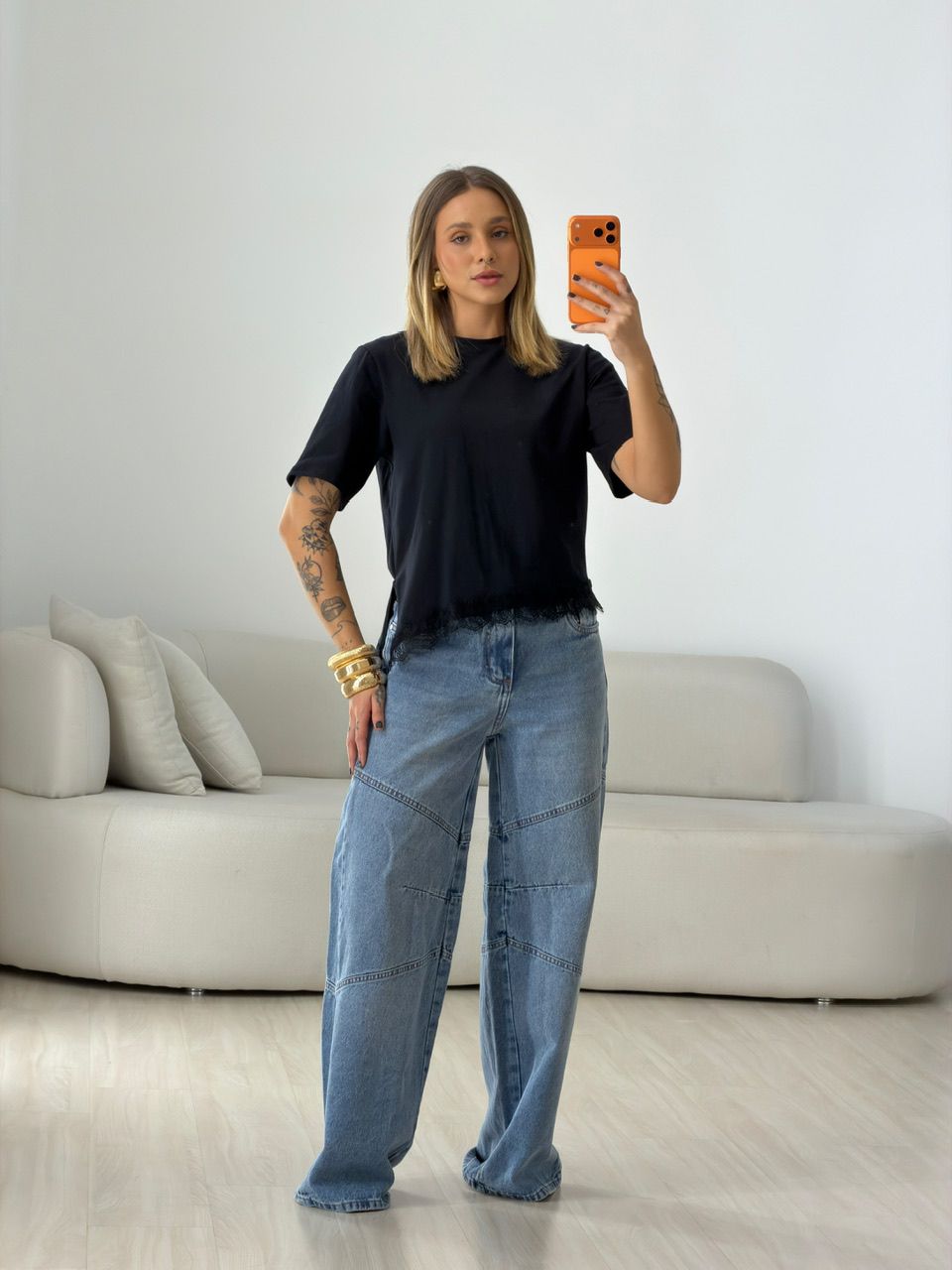 T-SHIRT MARINA RENDA PRETA