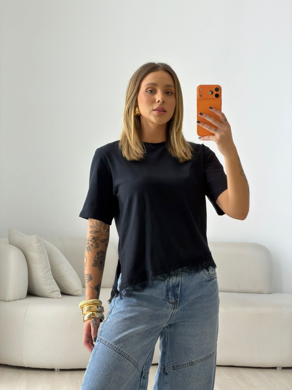 T-SHIRT MARINA RENDA PRETA