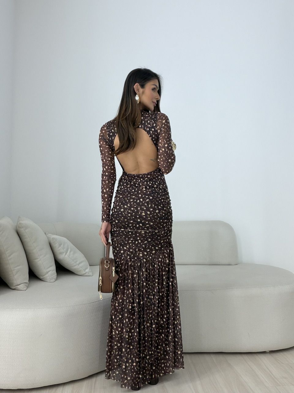 VESTIDO MILENA ESTAMPADO MARROM
