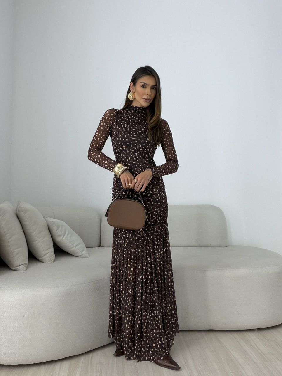 VESTIDO MILENA ESTAMPADO MARROM
