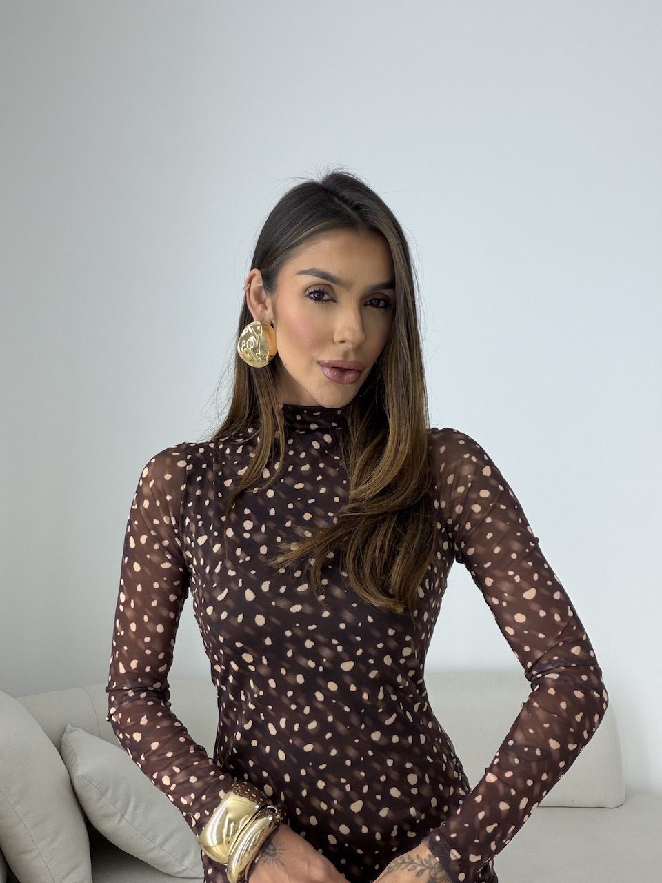 VESTIDO MILENA ESTAMPADO MARROM