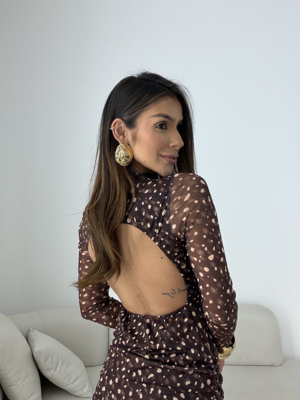 VESTIDO MILENA ESTAMPADO MARROM