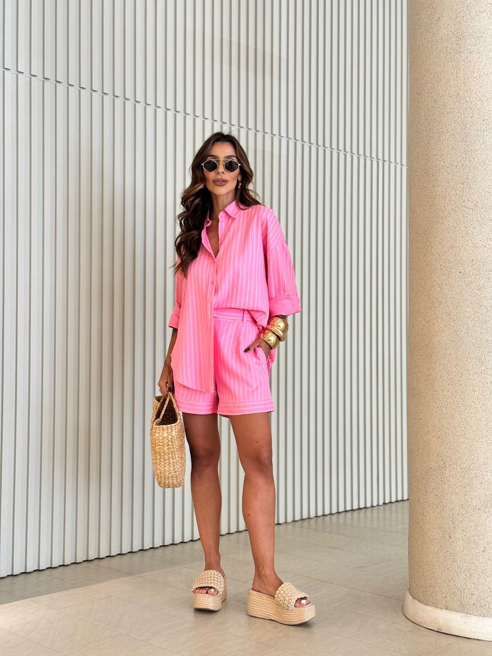CAMISA GEANE LISTRAS ROSA