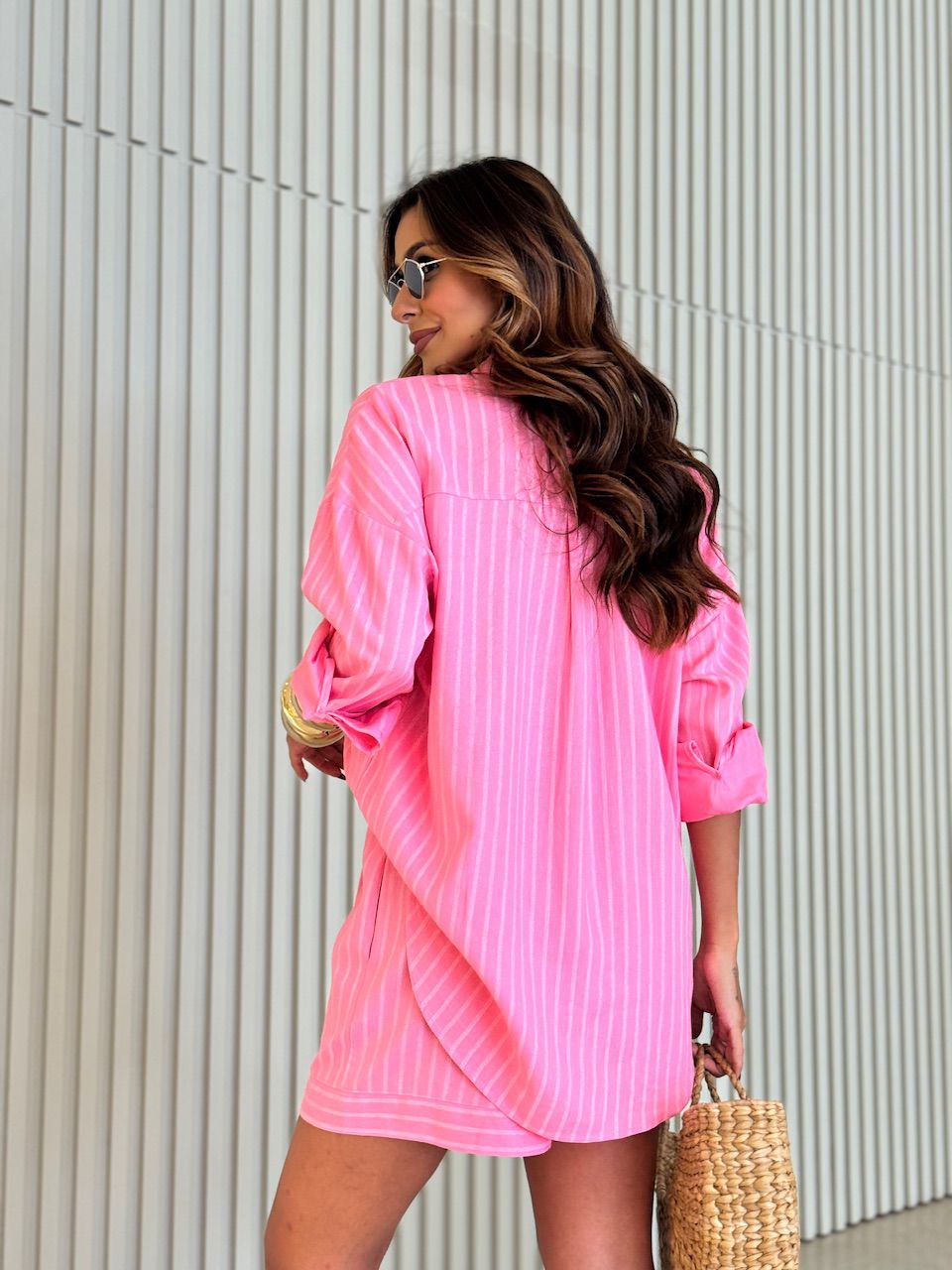 CAMISA GEANE LISTRAS ROSA