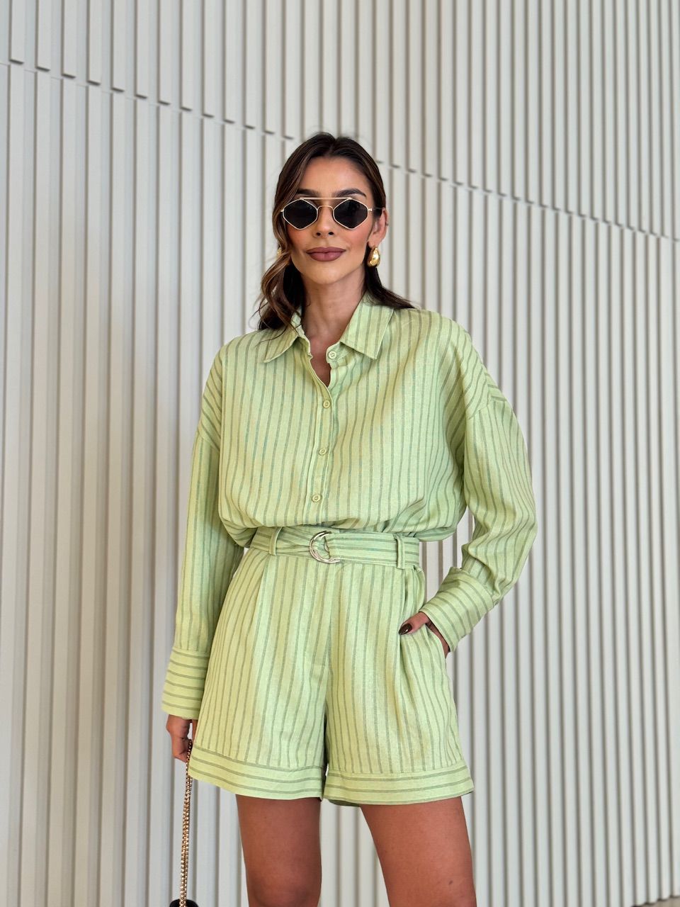 CAMISA GEANE LISTRAS VERDE - 0070910230 - CAROLLA FERRARO