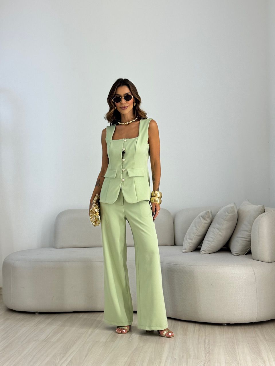 CONJUNTO ISABEL COLETE CALÇA VERDE - 0070930014 - CAROLLA FERRARO