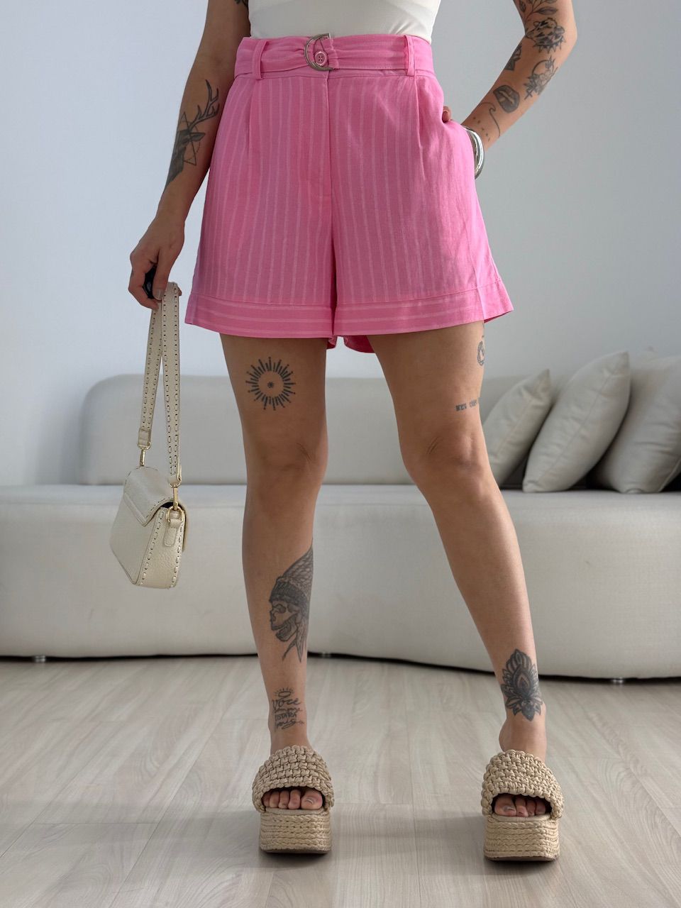 SHORT REGINA LISTRAS ROSA - 0070920031 - CAROLLA FERRARO