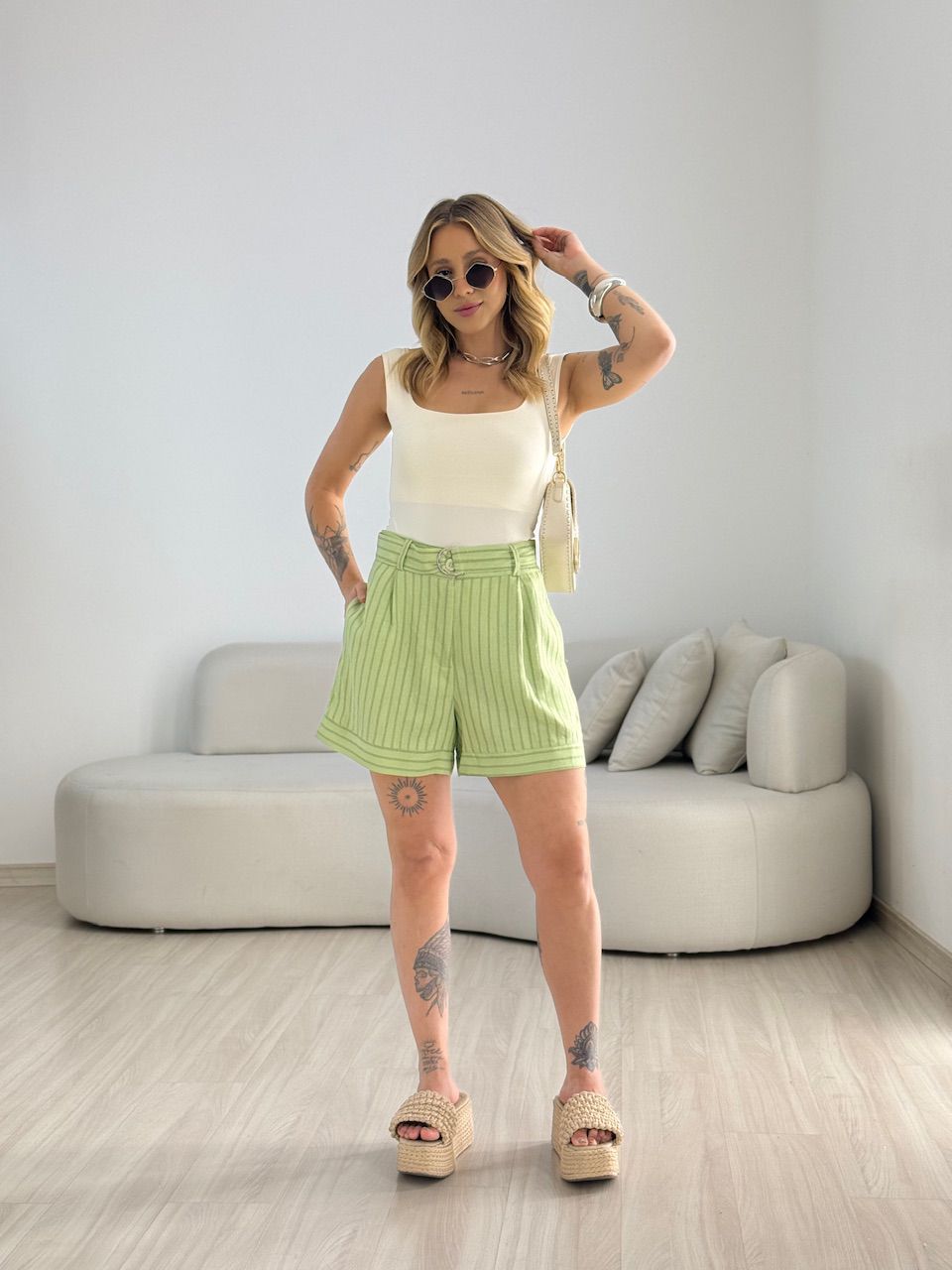 SHORT REGINA LISTRAS VERDE