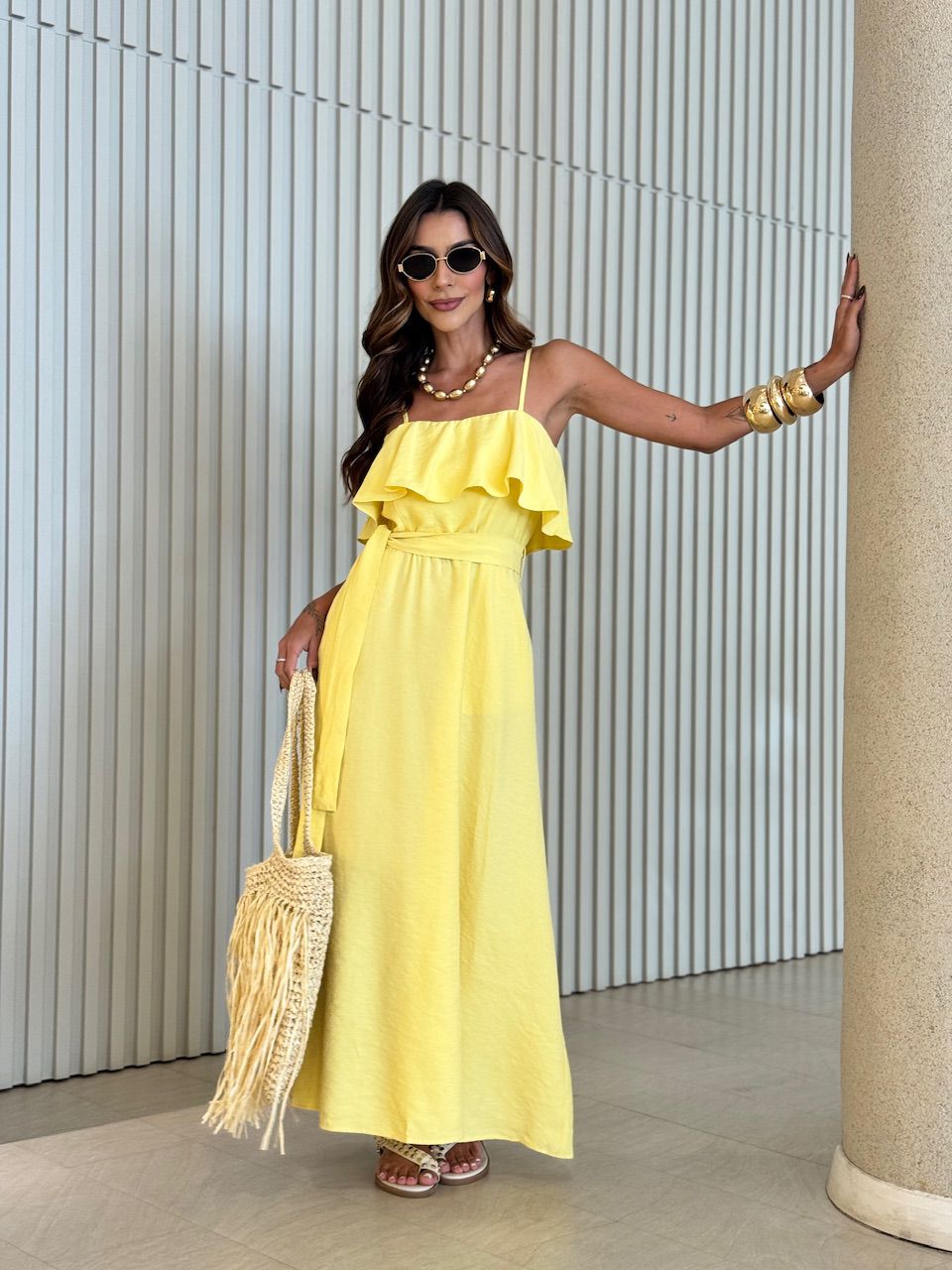 VESTIDO KAROL BABADO BUSTO AMARELO