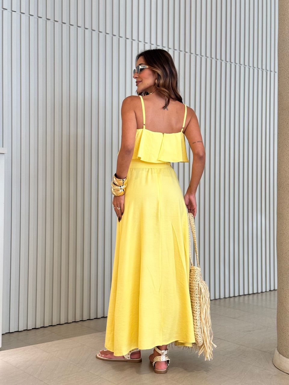 VESTIDO KAROL BABADO BUSTO AMARELO