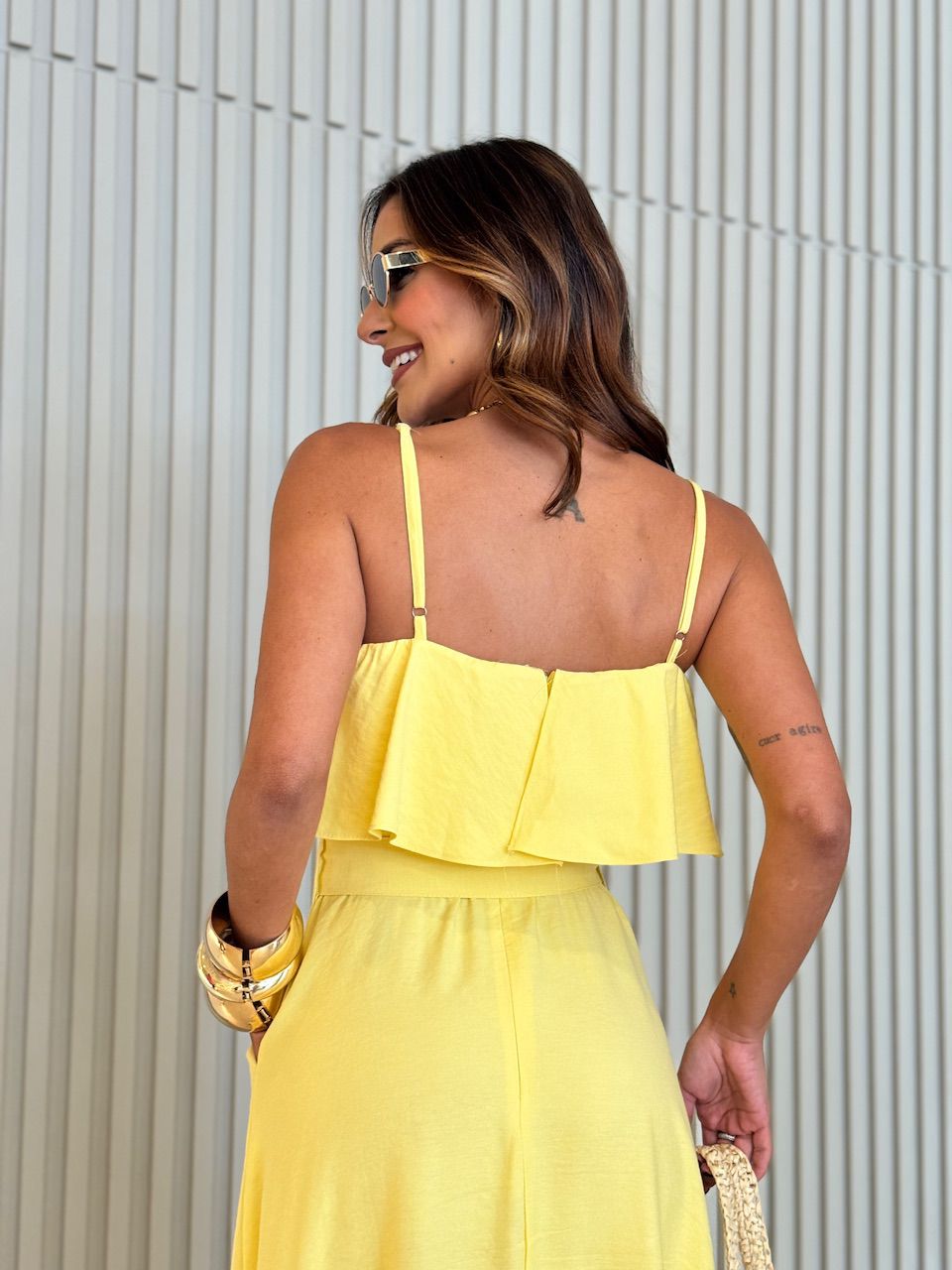 VESTIDO KAROL BABADO BUSTO AMARELO