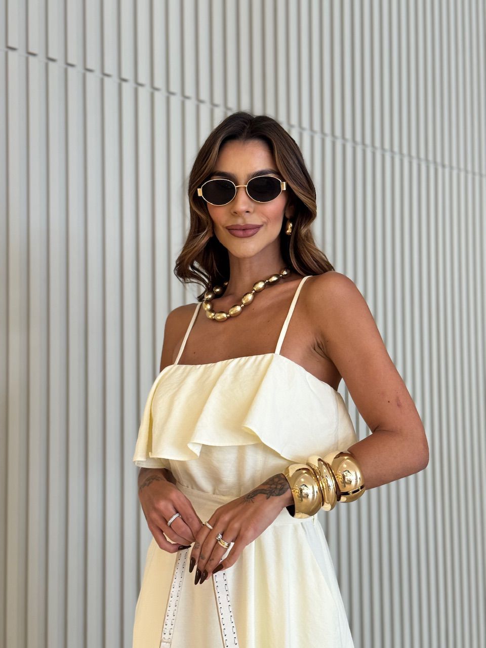VESTIDO KAROL BABADO BUSTO MARFIM