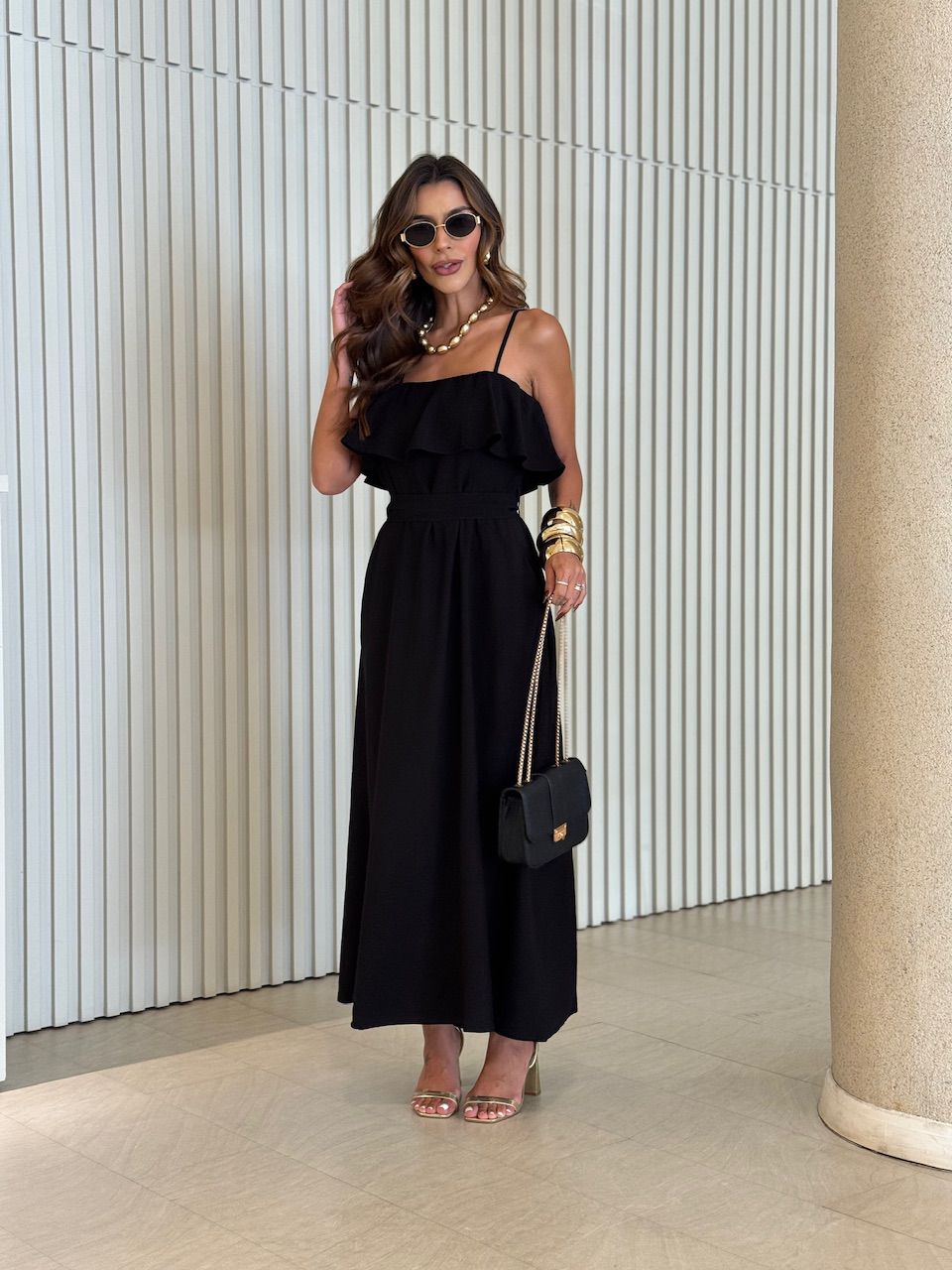 VESTIDO KAROL BABADO BUSTO PRETO