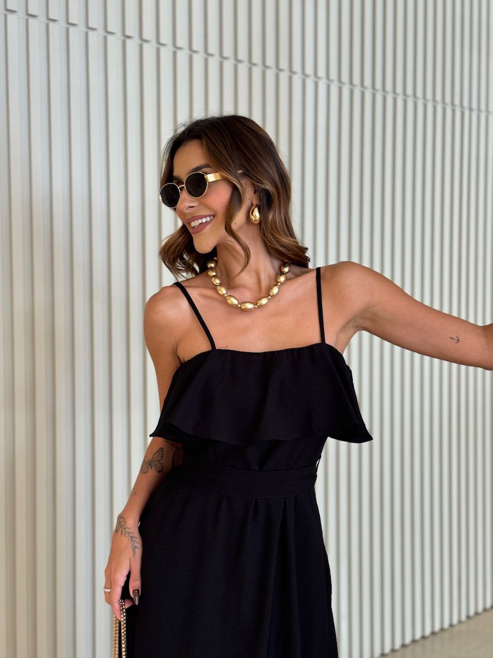 VESTIDO KAROL BABADO BUSTO PRETO