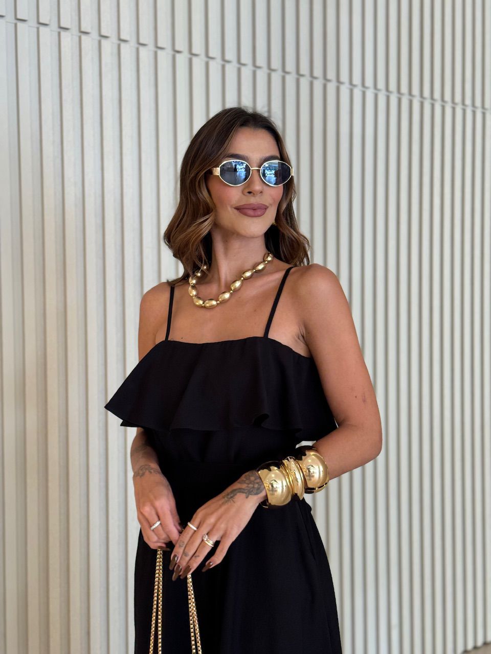 VESTIDO KAROL BABADO BUSTO PRETO
