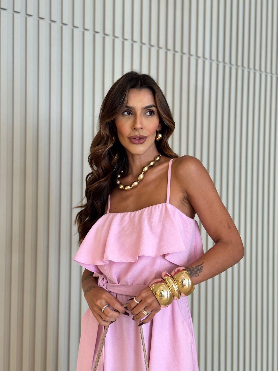VESTIDO KAROL BABADO BUSTO ROSA