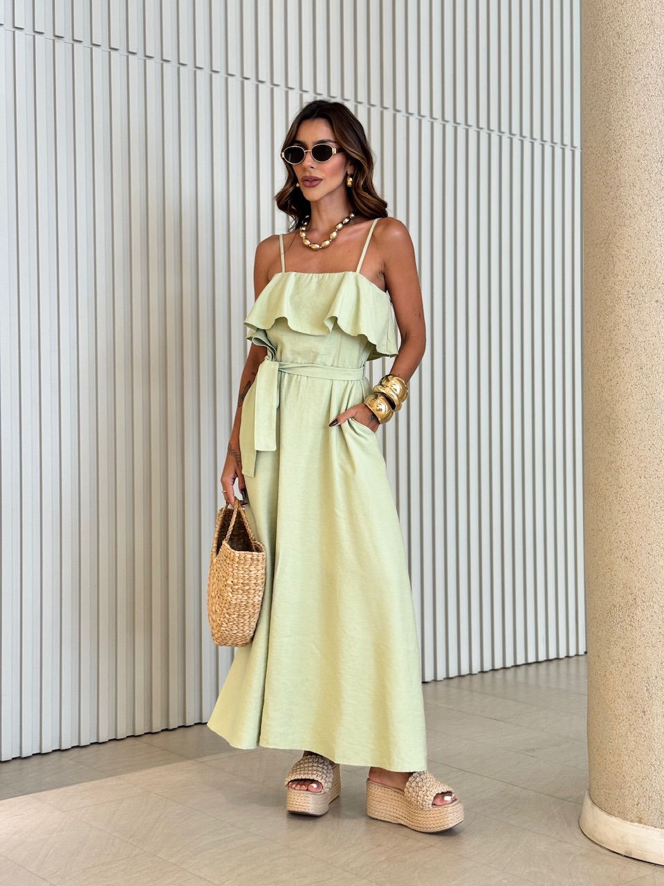 VESTIDO KAROL BABADO BUSTO VERDE - 0070940230 - CAROLLA FERRARO