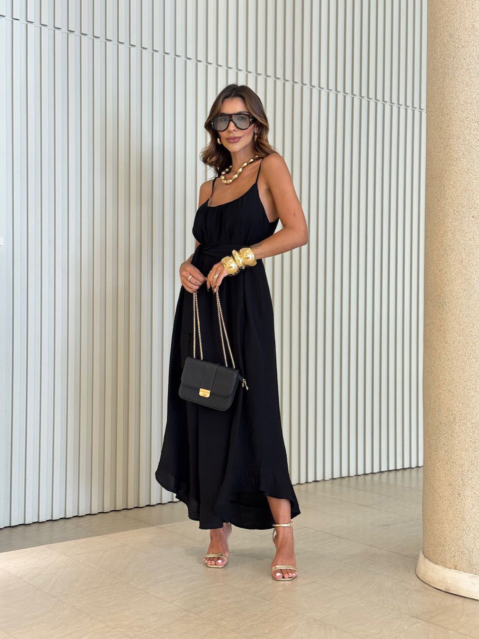 VESTIDO EMANUELY ALCINHA LONGO PRETO