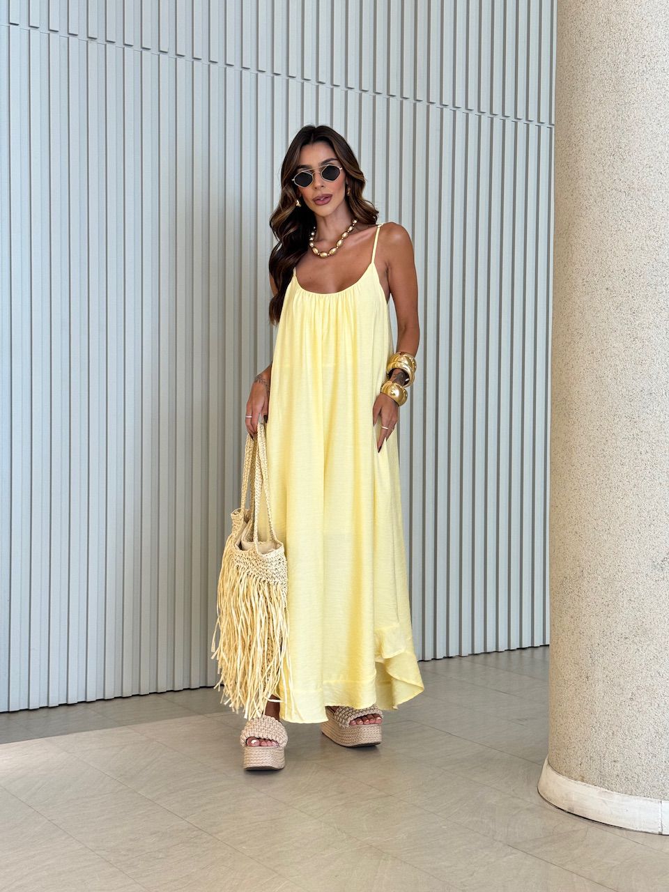 VESTIDO EMANUELY ALCINHA LONGO YELLOW BUTTER - 007... - CAROLLA FERRARO
