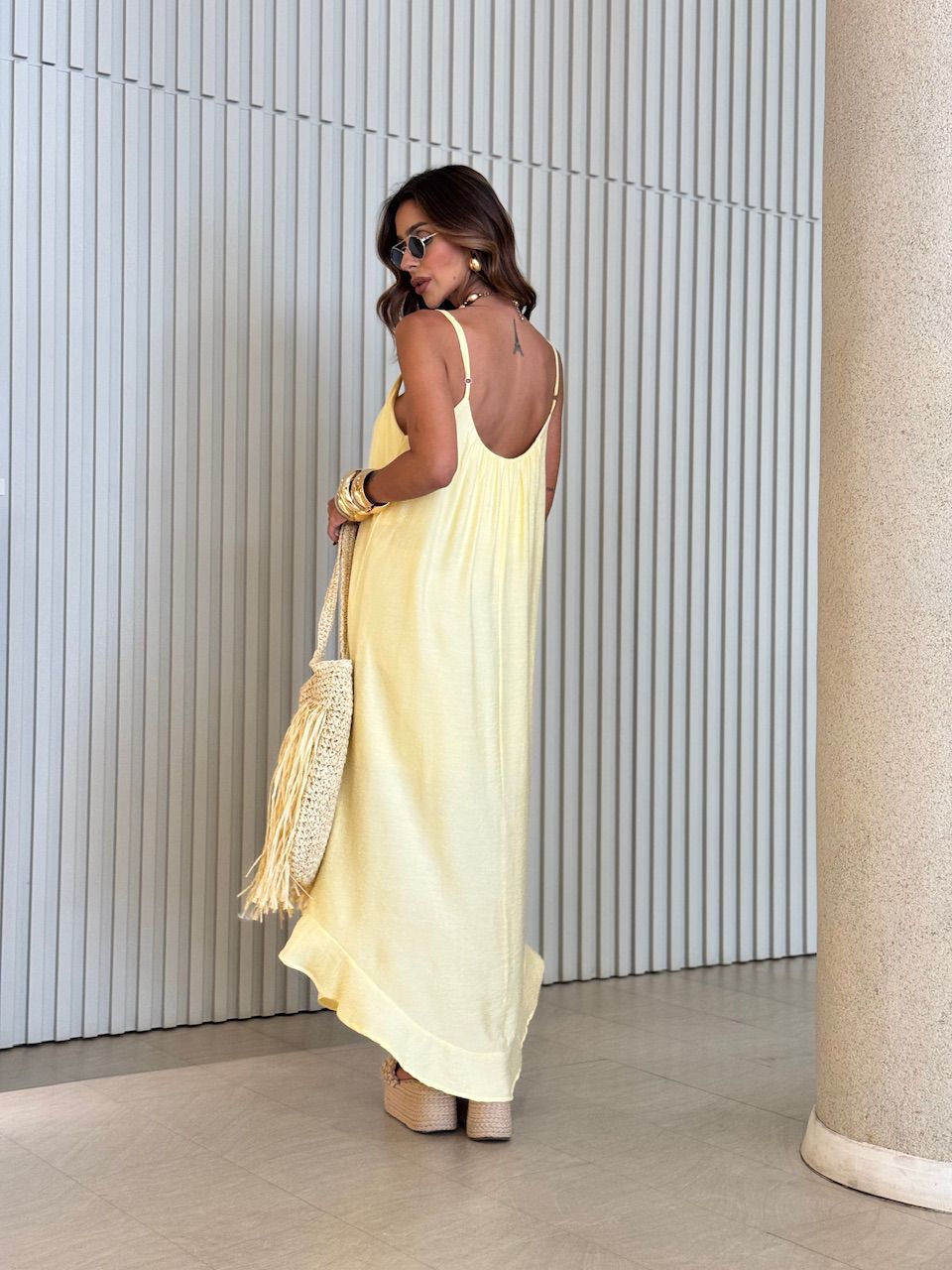 VESTIDO EMANUELY ALCINHA LONGO YELLOW BUTTER