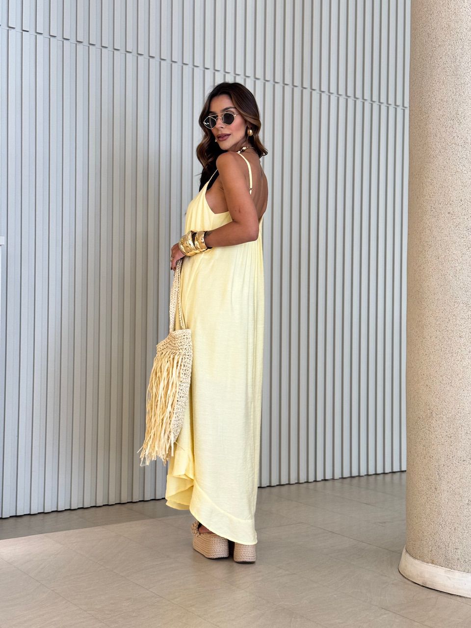 VESTIDO EMANUELY ALCINHA LONGO YELLOW BUTTER