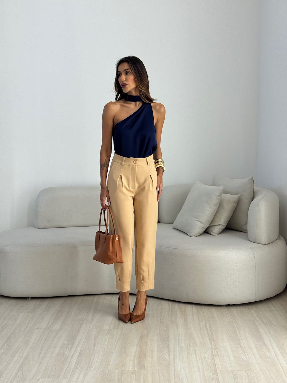 BLUSA LORENA NULA MANGA MARINHO