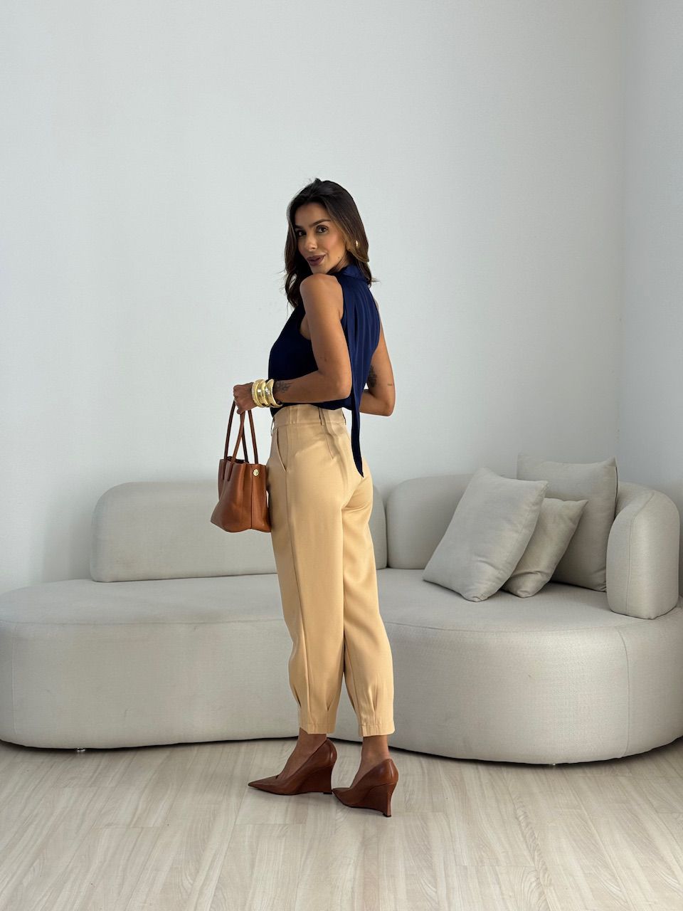 BLUSA LORENA NULA MANGA MARINHO