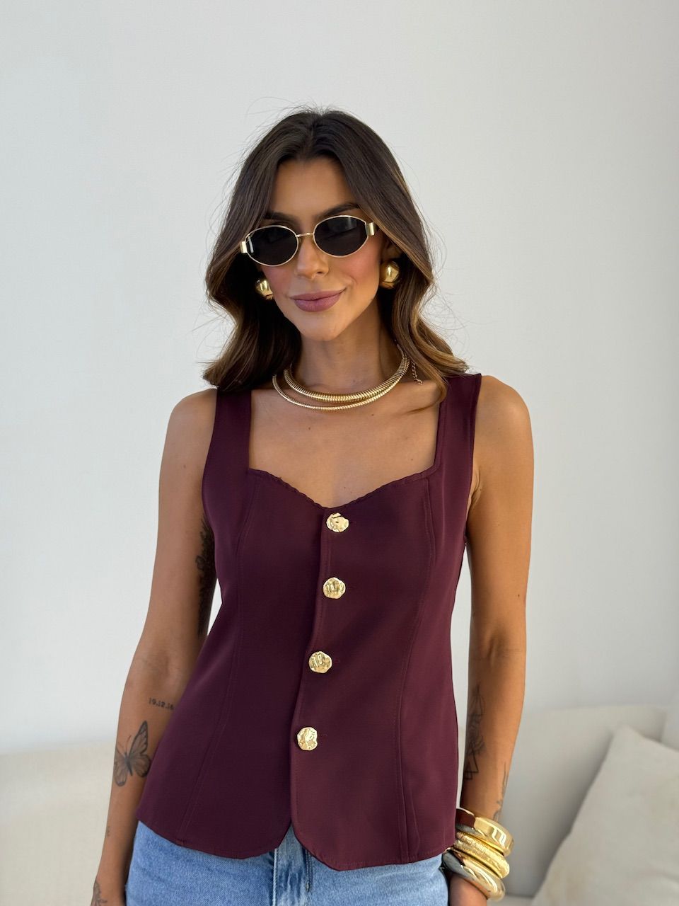 COLETE TÂNIA BOTÕES VINHO - 0075440168 - CAROLLA FERRARO