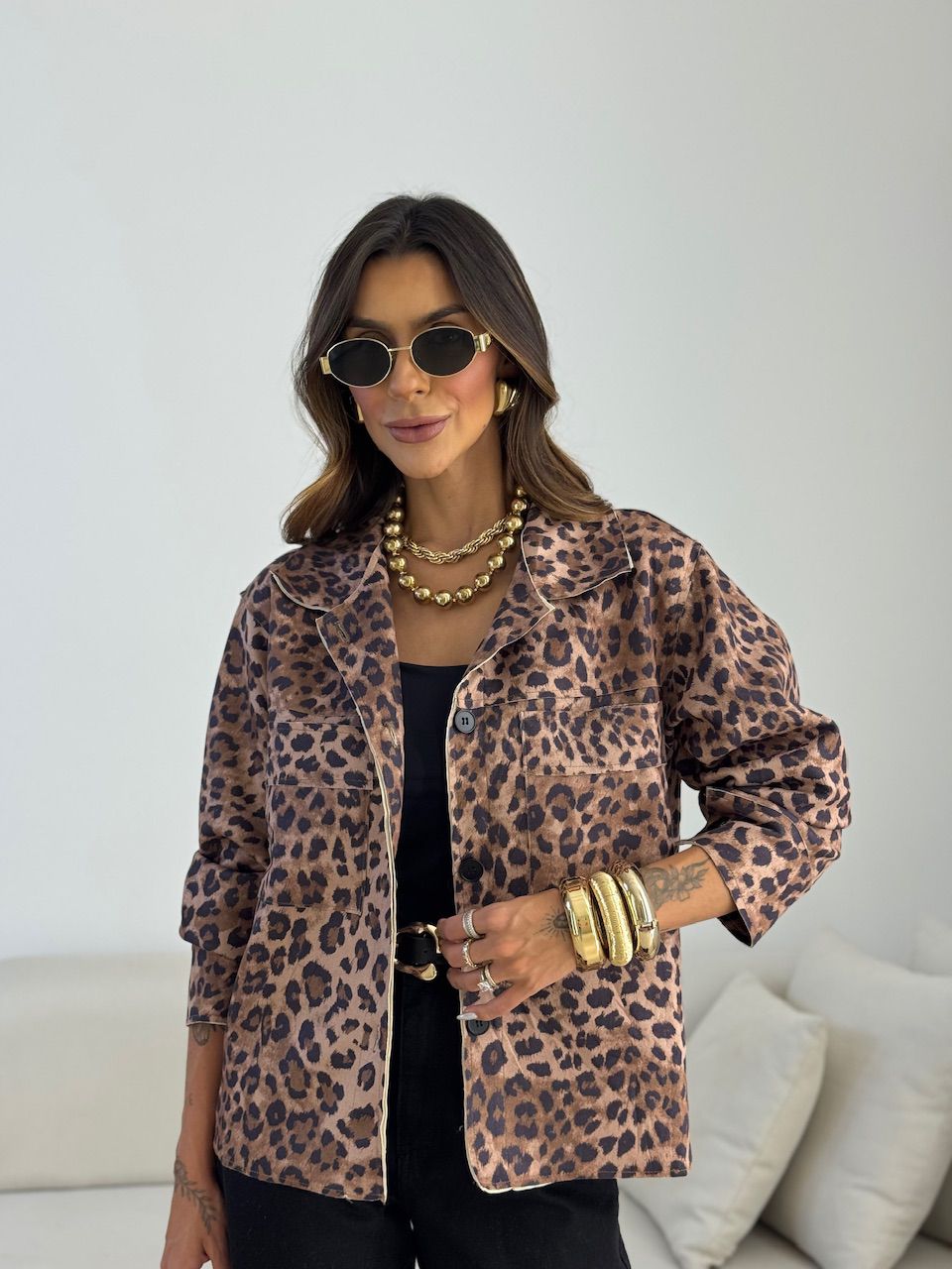 JAQUETA INGRID ANIMAL PRINT MARROM - 0075450054 - CAROLLA FERRARO