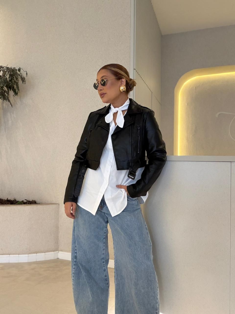 JAQUETA LETICIA COURO FAKE PRETA