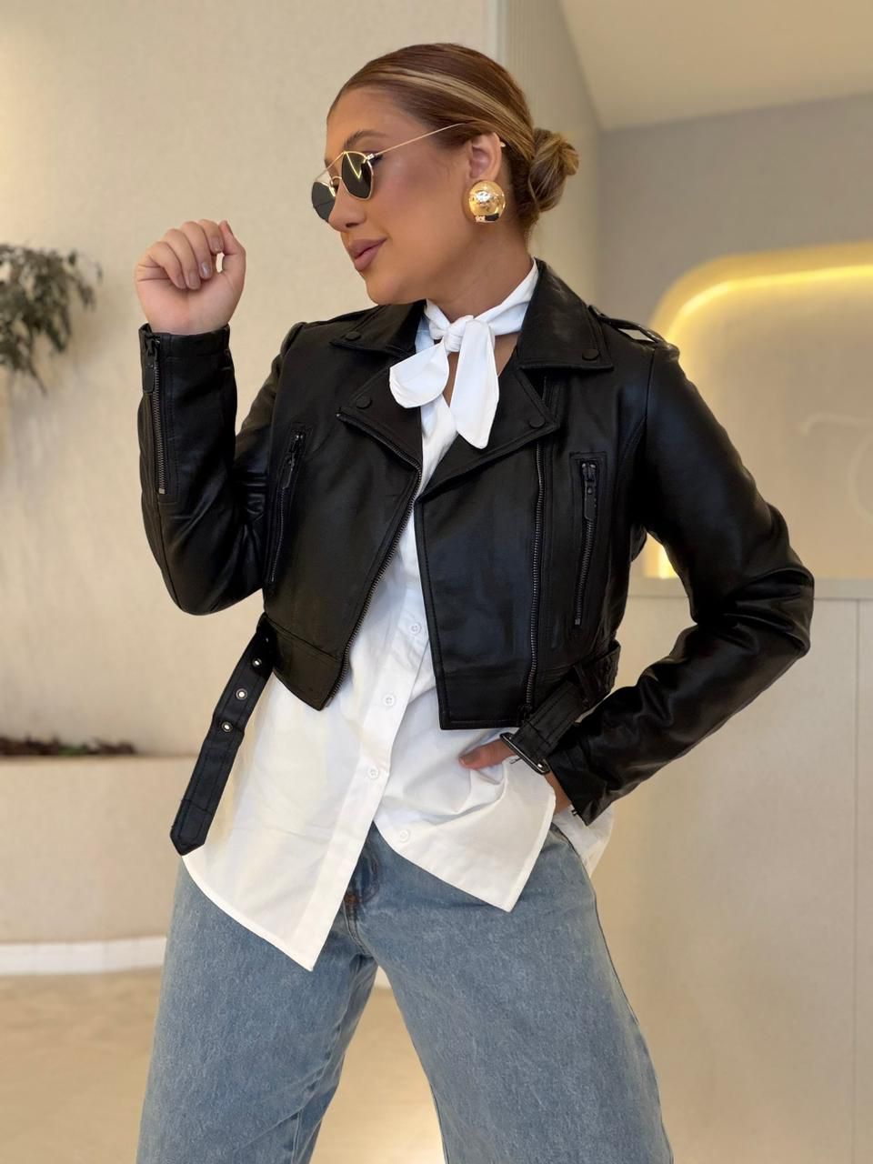 JAQUETA LETICIA COURO FAKE PRETA