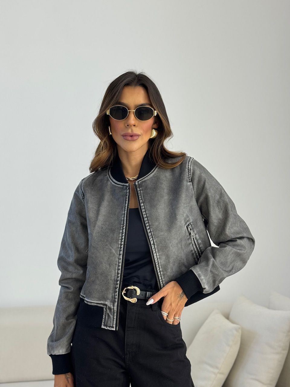 JAQUETA SARA PUNHOS GRAFITE - 0075500250 - CAROLLA FERRARO