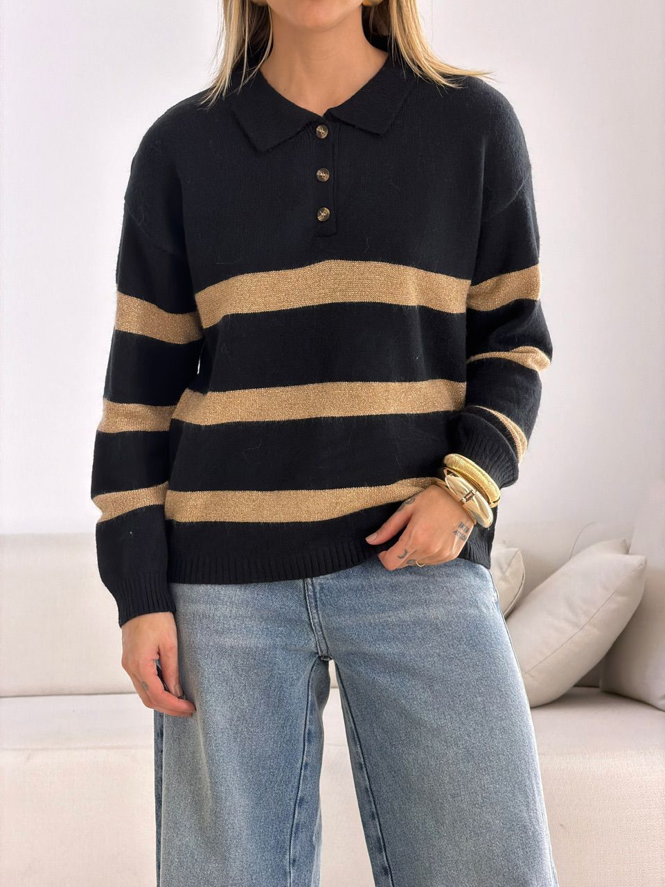 TRICOT CRISTINA LISTRAS PRETO