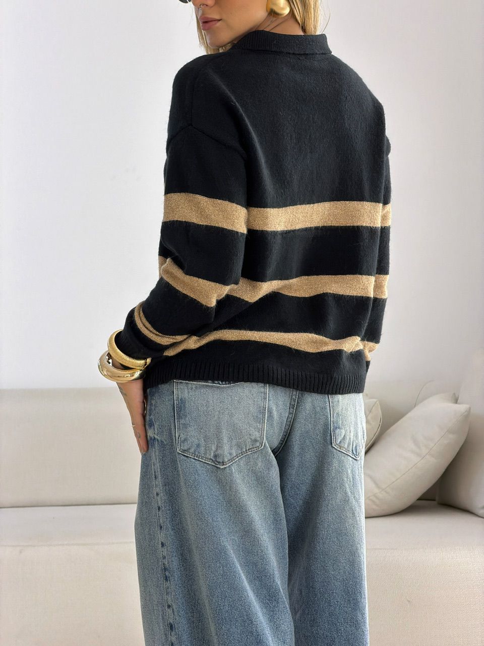 TRICOT CRISTINA LISTRAS PRETO