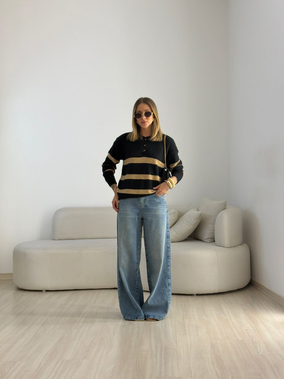 TRICOT CRISTINA LISTRAS PRETO