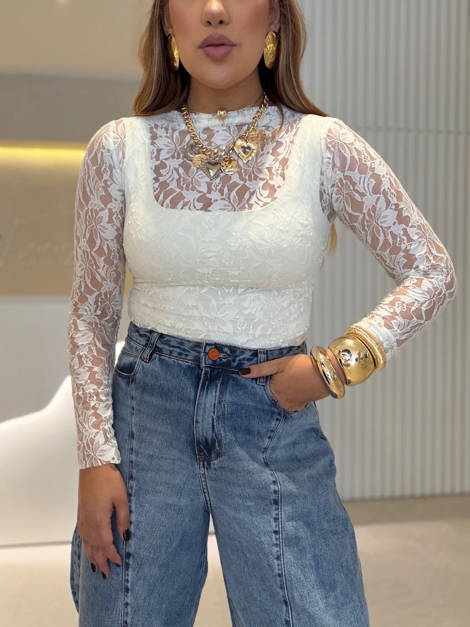 BLUSA JUDITE CF RENDA OFF - 0076890048 - CAROLLA FERRARO