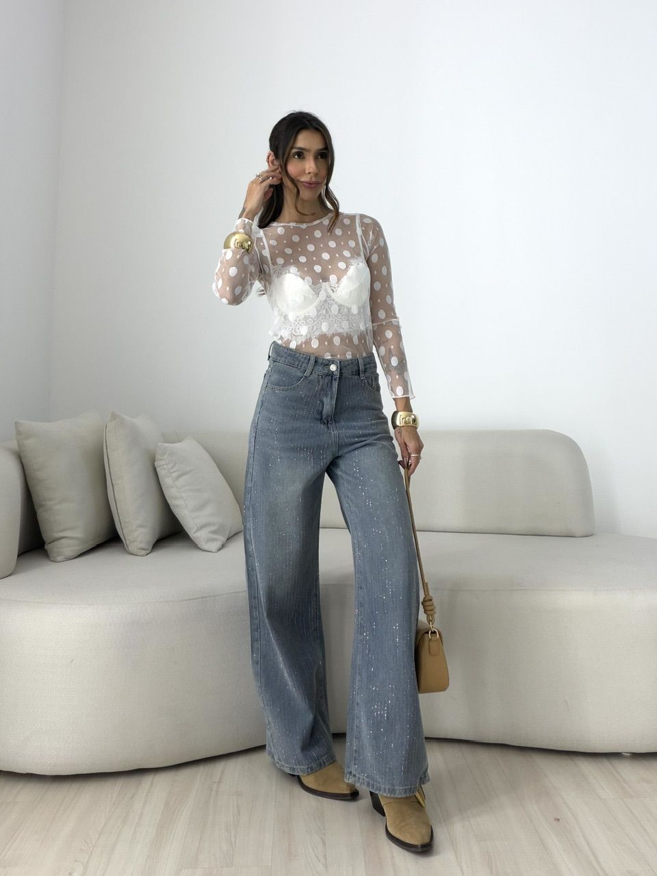CALÇA ARIEL BRILHO Jeans Claro