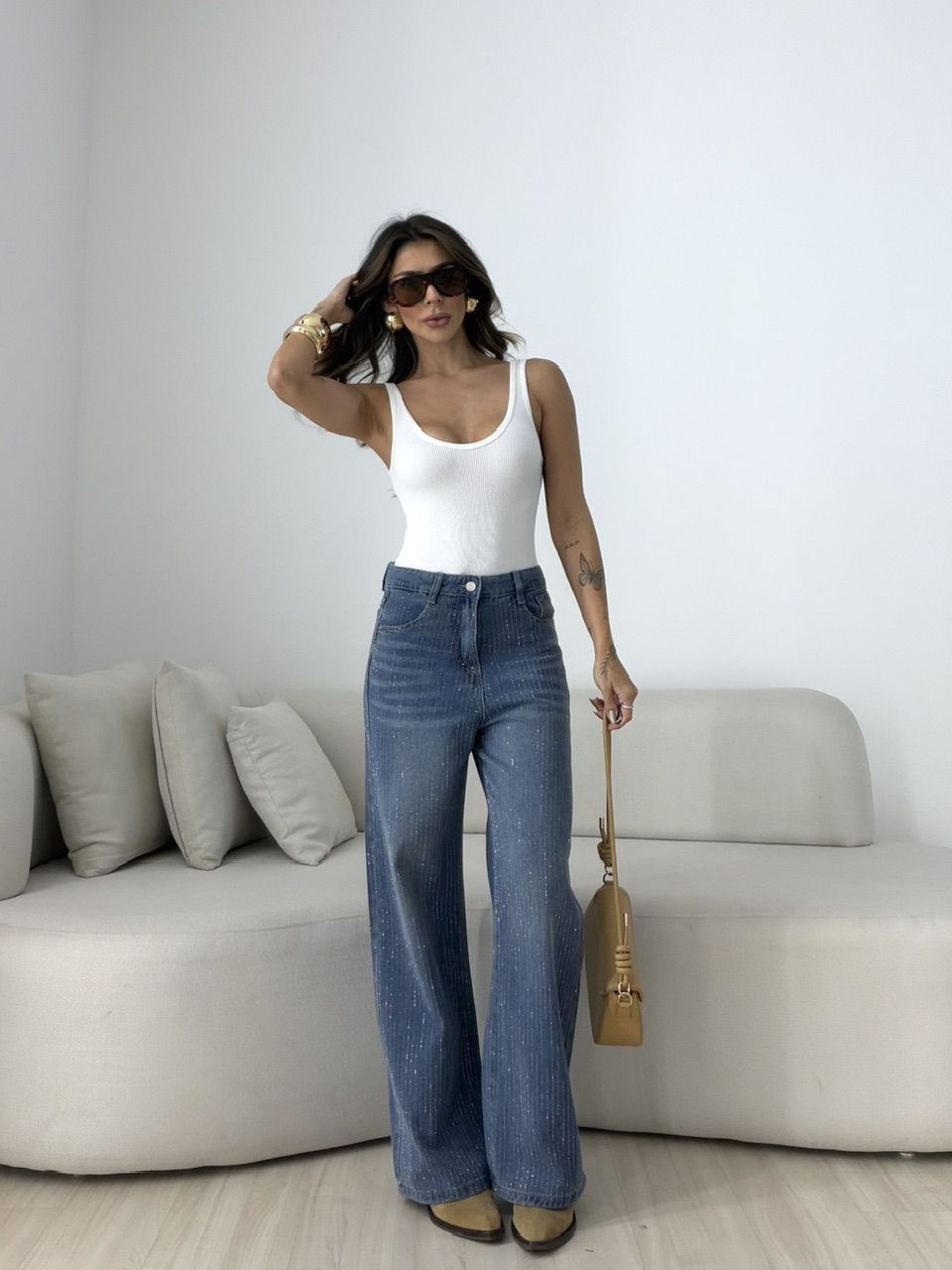 CALÇA ARIEL BRILHO JEANS MÉDIO