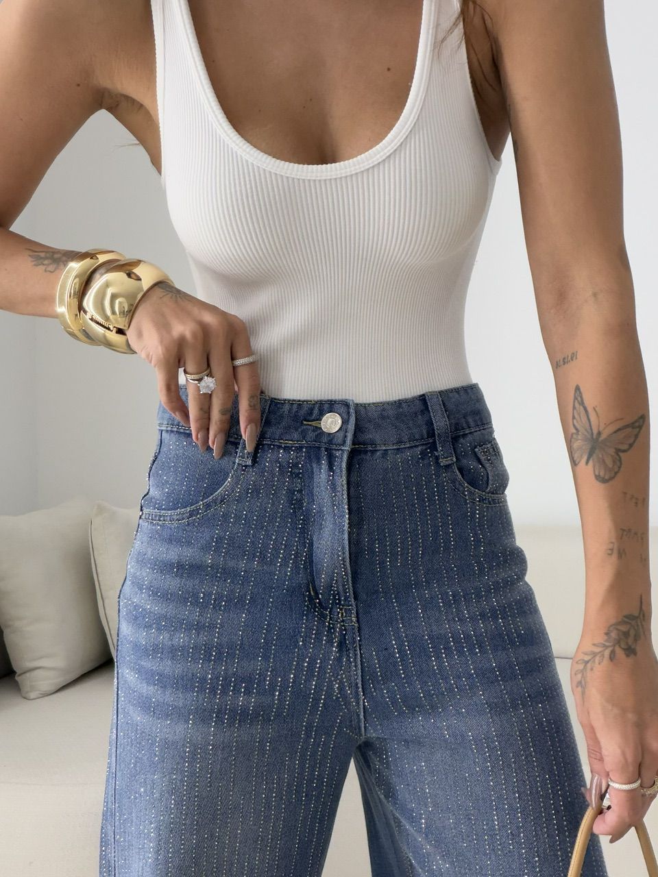 CALÇA ARIEL BRILHO JEANS MÉDIO