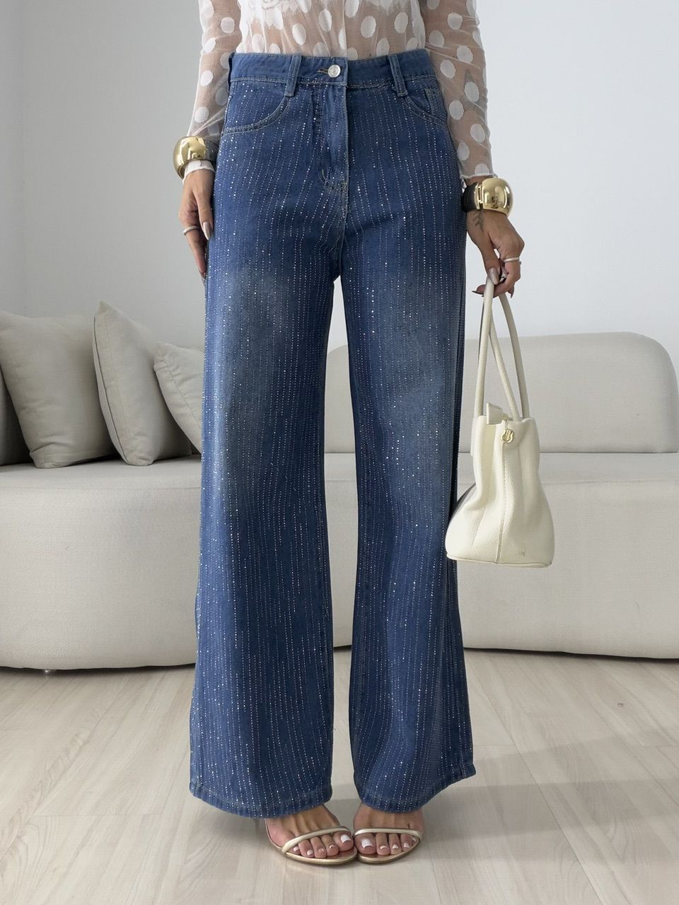 CALÇA ARIEL BRILHO JEANS ESCURO - 0079360070 - CAROLLA FERRARO