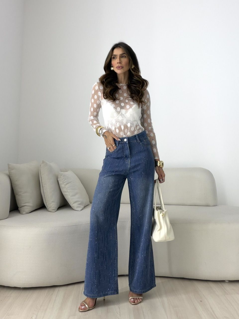 CALÇA ARIEL BRILHO JEANS ESCURO