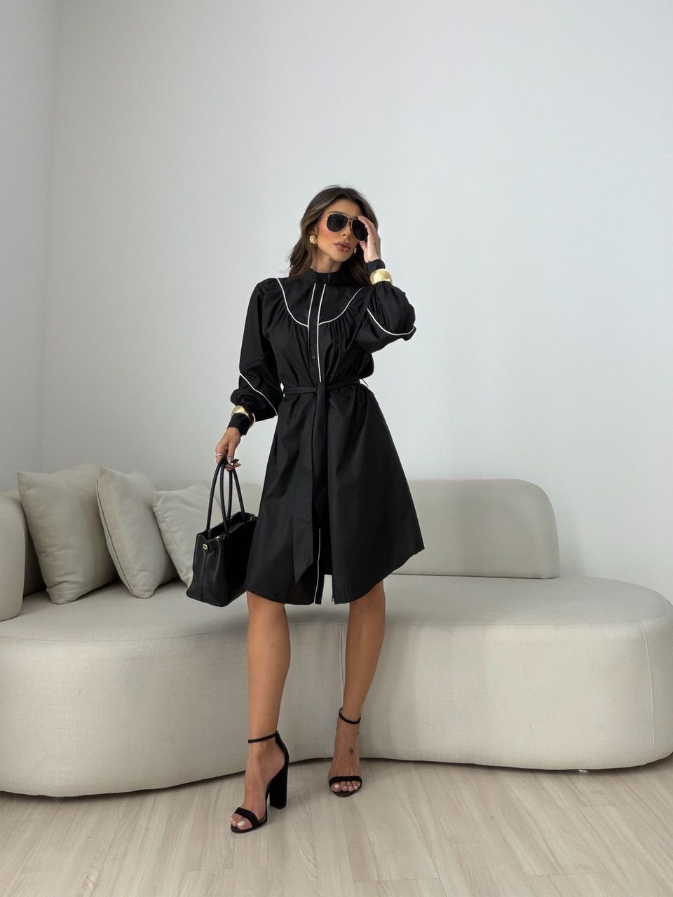 VESTIDO MANU CHEMISE PRETO - 0079350032 - CAROLLA FERRARO